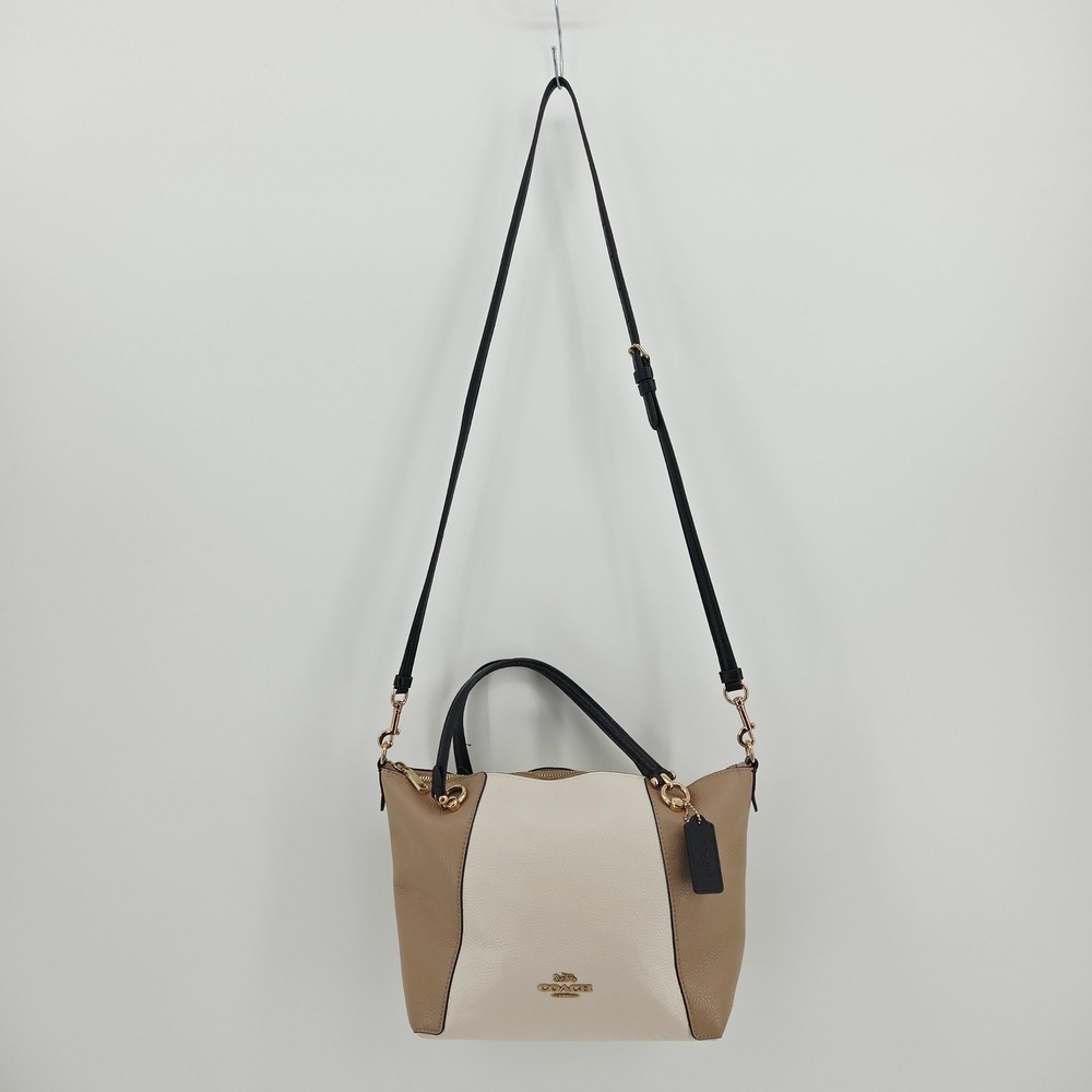 Coach Kacey Colorblock Pebble Leather Satchel Crossbody Bag C6841 Chalk Tan - Picture 2 of 16